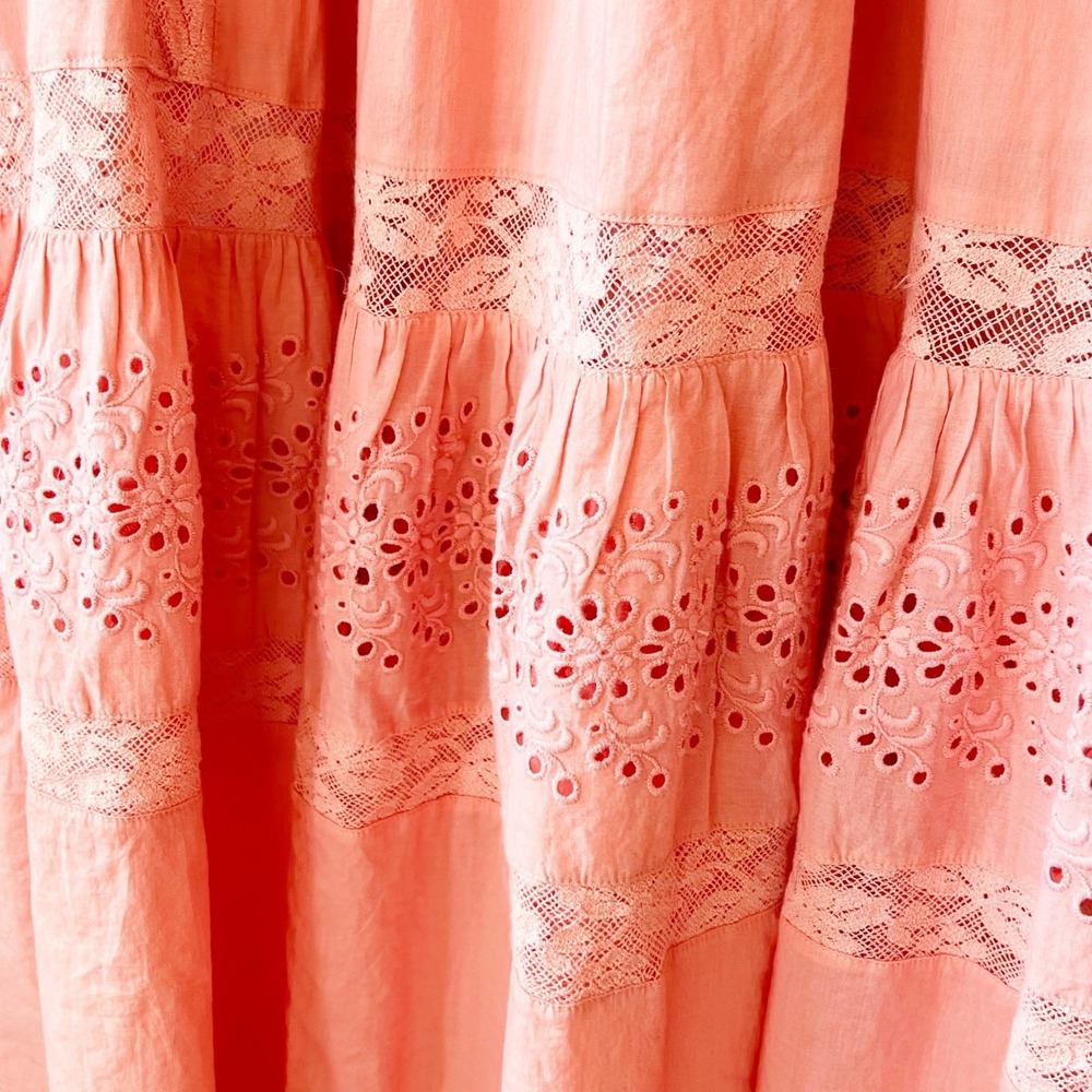 LoveShackFancy Ayala Dress in Peach Blossom Eyelet Midi Size 0 - Picture 6 of 14